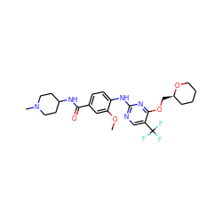 COc1cc(C(=O)NC2CCN(C)CC2)ccc1Nc1ncc(C(F)(F)F)c(OC[C@@H]2CCCCO2)n1 ZINC000148462445