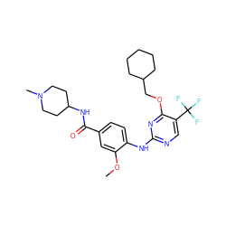 COc1cc(C(=O)NC2CCN(C)CC2)ccc1Nc1ncc(C(F)(F)F)c(OCC2CCCCC2)n1 ZINC000148464311