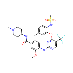 COc1cc(C(=O)NC2CCN(C)CC2)ccc1Nc1ncc(C(F)(F)F)c(Oc2cc(C)ccc2NS(C)(=O)=O)n1 ZINC000138538213