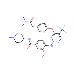 COc1cc(C(=O)NC2CCN(C)CC2)ccc1Nc1ncc(C(F)(F)F)c(Oc2ccc(CC(=O)N(C)C)cc2)n1 ZINC000148451478