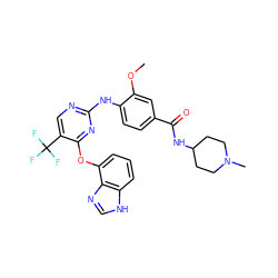 COc1cc(C(=O)NC2CCN(C)CC2)ccc1Nc1ncc(C(F)(F)F)c(Oc2cccc3[nH]cnc23)n1 ZINC000138498296