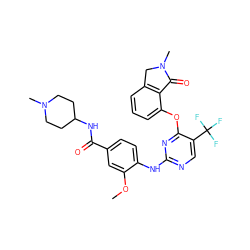 COc1cc(C(=O)NC2CCN(C)CC2)ccc1Nc1ncc(C(F)(F)F)c(Oc2cccc3c2C(=O)N(C)C3)n1 ZINC000145969046