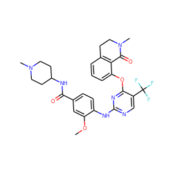 COc1cc(C(=O)NC2CCN(C)CC2)ccc1Nc1ncc(C(F)(F)F)c(Oc2cccc3c2C(=O)N(C)CC3)n1 ZINC000145987829