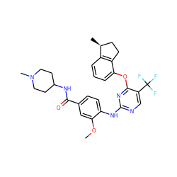 COc1cc(C(=O)NC2CCN(C)CC2)ccc1Nc1ncc(C(F)(F)F)c(Oc2cccc3c2CC[C@@H]3C)n1 ZINC000148437485