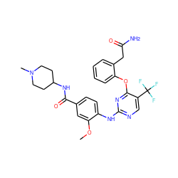 COc1cc(C(=O)NC2CCN(C)CC2)ccc1Nc1ncc(C(F)(F)F)c(Oc2ccccc2CC(N)=O)n1 ZINC000148442227