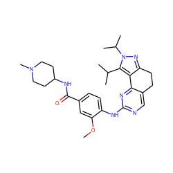 COc1cc(C(=O)NC2CCN(C)CC2)ccc1Nc1ncc2c(n1)-c1c(nn(C(C)C)c1C(C)C)CC2 ZINC000143097971