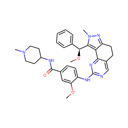 COc1cc(C(=O)NC2CCN(C)CC2)ccc1Nc1ncc2c(n1)-c1c(nn(C)c1[C@@H](OC)c1ccccc1)CC2 ZINC000169702168