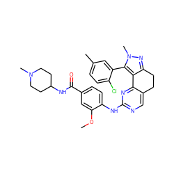 COc1cc(C(=O)NC2CCN(C)CC2)ccc1Nc1ncc2c(n1)-c1c(nn(C)c1-c1cc(C)ccc1Cl)CC2 ZINC000169702196