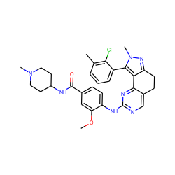 COc1cc(C(=O)NC2CCN(C)CC2)ccc1Nc1ncc2c(n1)-c1c(nn(C)c1-c1cccc(C)c1Cl)CC2 ZINC000143052234