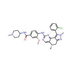 COc1cc(C(=O)NC2CCN(C)CC2)ccc1Nc1ncc2c(n1)-c1c(nn(C)c1-c1ccccc1Cl)C[C@@H]2C ZINC000169702252