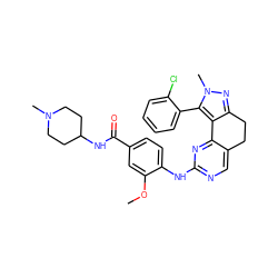 COc1cc(C(=O)NC2CCN(C)CC2)ccc1Nc1ncc2c(n1)-c1c(nn(C)c1-c1ccccc1Cl)CC2 ZINC000169702215