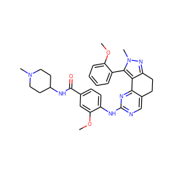 COc1cc(C(=O)NC2CCN(C)CC2)ccc1Nc1ncc2c(n1)-c1c(nn(C)c1-c1ccccc1OC)CC2 ZINC000143041609