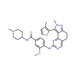 COc1cc(C(=O)NC2CCN(C)CC2)ccc1Nc1ncc2c(n1)-c1c(nn(C)c1-c1occc1C)CC2 ZINC000169702209