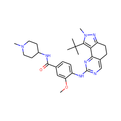 COc1cc(C(=O)NC2CCN(C)CC2)ccc1Nc1ncc2c(n1)-c1c(nn(C)c1C(C)(C)C)CC2 ZINC000169702255