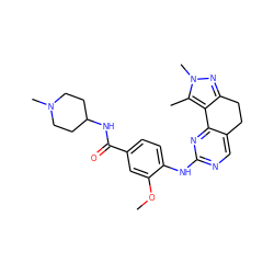 COc1cc(C(=O)NC2CCN(C)CC2)ccc1Nc1ncc2c(n1)-c1c(nn(C)c1C)CC2 ZINC000143053985