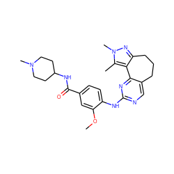 COc1cc(C(=O)NC2CCN(C)CC2)ccc1Nc1ncc2c(n1)-c1c(nn(C)c1C)CCC2 ZINC000143054223