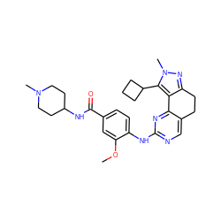 COc1cc(C(=O)NC2CCN(C)CC2)ccc1Nc1ncc2c(n1)-c1c(nn(C)c1C1CCC1)CC2 ZINC000169702256