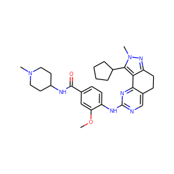 COc1cc(C(=O)NC2CCN(C)CC2)ccc1Nc1ncc2c(n1)-c1c(nn(C)c1C1CCCC1)CC2 ZINC000169702163
