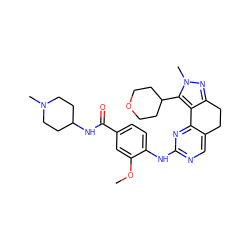 COc1cc(C(=O)NC2CCN(C)CC2)ccc1Nc1ncc2c(n1)-c1c(nn(C)c1C1CCOCC1)CC2 ZINC000169702257