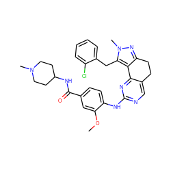 COc1cc(C(=O)NC2CCN(C)CC2)ccc1Nc1ncc2c(n1)-c1c(nn(C)c1Cc1ccccc1Cl)CC2 ZINC000169702474