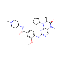 COc1cc(C(=O)NC2CCN(C)CC2)ccc1Nc1ncc2c(n1)N(C1CCCC1)[C@@H](C)C(=O)N2C ZINC000209801626