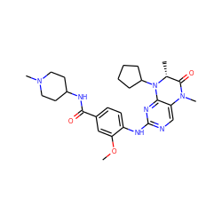 COc1cc(C(=O)NC2CCN(C)CC2)ccc1Nc1ncc2c(n1)N(C1CCCC1)[C@H](C)C(=O)N2C ZINC000139948032