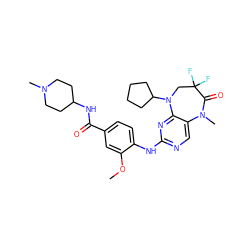 COc1cc(C(=O)NC2CCN(C)CC2)ccc1Nc1ncc2c(n1)N(C1CCCC1)CC(F)(F)C(=O)N2C ZINC000096271651