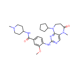 COc1cc(C(=O)NC2CCN(C)CC2)ccc1Nc1ncc2c(n1)N(C1CCCC1)CCC(=O)N2C ZINC000043172166