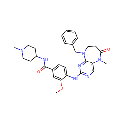 COc1cc(C(=O)NC2CCN(C)CC2)ccc1Nc1ncc2c(n1)N(Cc1ccccc1)CCC(=O)N2C ZINC000061959159