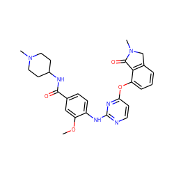 COc1cc(C(=O)NC2CCN(C)CC2)ccc1Nc1nccc(Oc2cccc3c2C(=O)N(C)C3)n1 ZINC000146009689