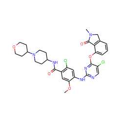 COc1cc(C(=O)NC2CCN(C3CCOCC3)CC2)c(Cl)cc1Nc1ncc(Cl)c(Oc2cccc3c2C(=O)N(C)C3)n1 ZINC000169707553