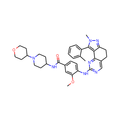 COc1cc(C(=O)NC2CCN(C3CCOCC3)CC2)ccc1Nc1ncc2c(n1)-c1c(nn(C)c1-c1ccccc1C)CC2 ZINC000169702444