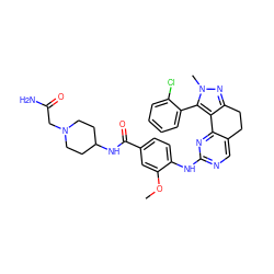 COc1cc(C(=O)NC2CCN(CC(N)=O)CC2)ccc1Nc1ncc2c(n1)-c1c(nn(C)c1-c1ccccc1Cl)CC2 ZINC000169702436