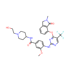 COc1cc(C(=O)NC2CCN(CCO)CC2)ccc1Nc1ncc(C(F)(F)F)c(Oc2cccc3c2C(=O)N(C)C3)n1 ZINC000146067948