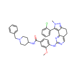 COc1cc(C(=O)NC2CCN(Cc3ccccc3)CC2)ccc1Nc1ncc2c(n1)-c1c(nn(C)c1-c1ccccc1Cl)CC2 ZINC000169702437