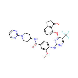 COc1cc(C(=O)NC2CCN(c3ncccn3)CC2)ccc1Nc1ncc(C(F)(F)F)c(Oc2cccc3c2C(=O)CC3)n1 ZINC000145969443