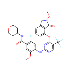 COc1cc(C(=O)NC2CCOCC2)c(F)cc1Nc1ncc(C(F)(F)F)c(Oc2cccc3c2C(=O)N(OC)C3)n1 ZINC000146064385