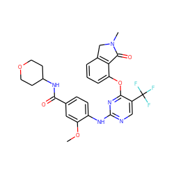 COc1cc(C(=O)NC2CCOCC2)ccc1Nc1ncc(C(F)(F)F)c(Oc2cccc3c2C(=O)N(C)C3)n1 ZINC000146047337