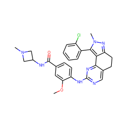 COc1cc(C(=O)NC2CN(C)C2)ccc1Nc1ncc2c(n1)-c1c(nn(C)c1-c1ccccc1Cl)CC2 ZINC000143096649