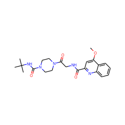 COc1cc(C(=O)NCC(=O)N2CCN(C(=O)NC(C)(C)C)CC2)nc2ccccc12 ZINC000141711458