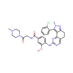 COc1cc(C(=O)NCC(=O)N2CCN(C)CC2)ccc1Nc1ncc2c(n1)-c1c(nn(C)c1-c1ccccc1Cl)CC2 ZINC000143088062