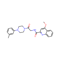 COc1cc(C(=O)NCC(=O)N2CCN(c3cccc(C)c3)CC2)nc2ccccc12 ZINC000140086377