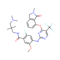 COc1cc(C(=O)NCC(C)(C)CN(C)C)c(F)cc1Nc1ncc(C(F)(F)F)c(Oc2cccc3c2C(=O)N(C)C3)n1 ZINC000146022196