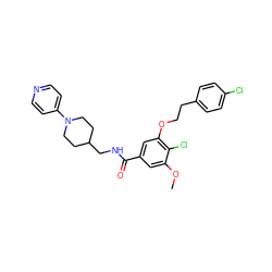 COc1cc(C(=O)NCC2CCN(c3ccncc3)CC2)cc(OCCc2ccc(Cl)cc2)c1Cl ZINC000013643411