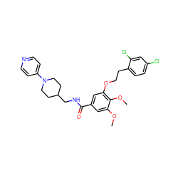 COc1cc(C(=O)NCC2CCN(c3ccncc3)CC2)cc(OCCc2ccc(Cl)cc2Cl)c1OC ZINC000014953514