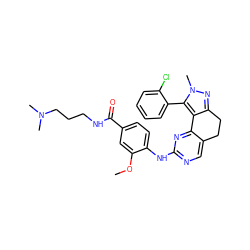 COc1cc(C(=O)NCCCN(C)C)ccc1Nc1ncc2c(n1)-c1c(nn(C)c1-c1ccccc1Cl)CC2 ZINC000169702374