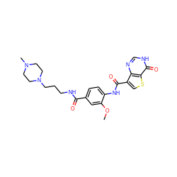 COc1cc(C(=O)NCCCN2CCN(C)CC2)ccc1NC(=O)c1csc2c(=O)[nH]cnc12 ZINC000584904960