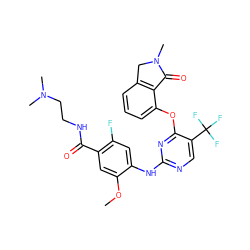 COc1cc(C(=O)NCCN(C)C)c(F)cc1Nc1ncc(C(F)(F)F)c(Oc2cccc3c2C(=O)N(C)C3)n1 ZINC000138486361