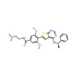 COc1cc(C(=O)NCCN(C)C)cc(OC)c1-c1cc2c(N[C@H](C)c3ccccc3)ncnc2s1 ZINC000653686948