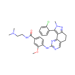 COc1cc(C(=O)NCCN(C)C)ccc1Nc1ncc2c(n1)-c1c(nn(C)c1-c1ccccc1Cl)CC2 ZINC000141192362